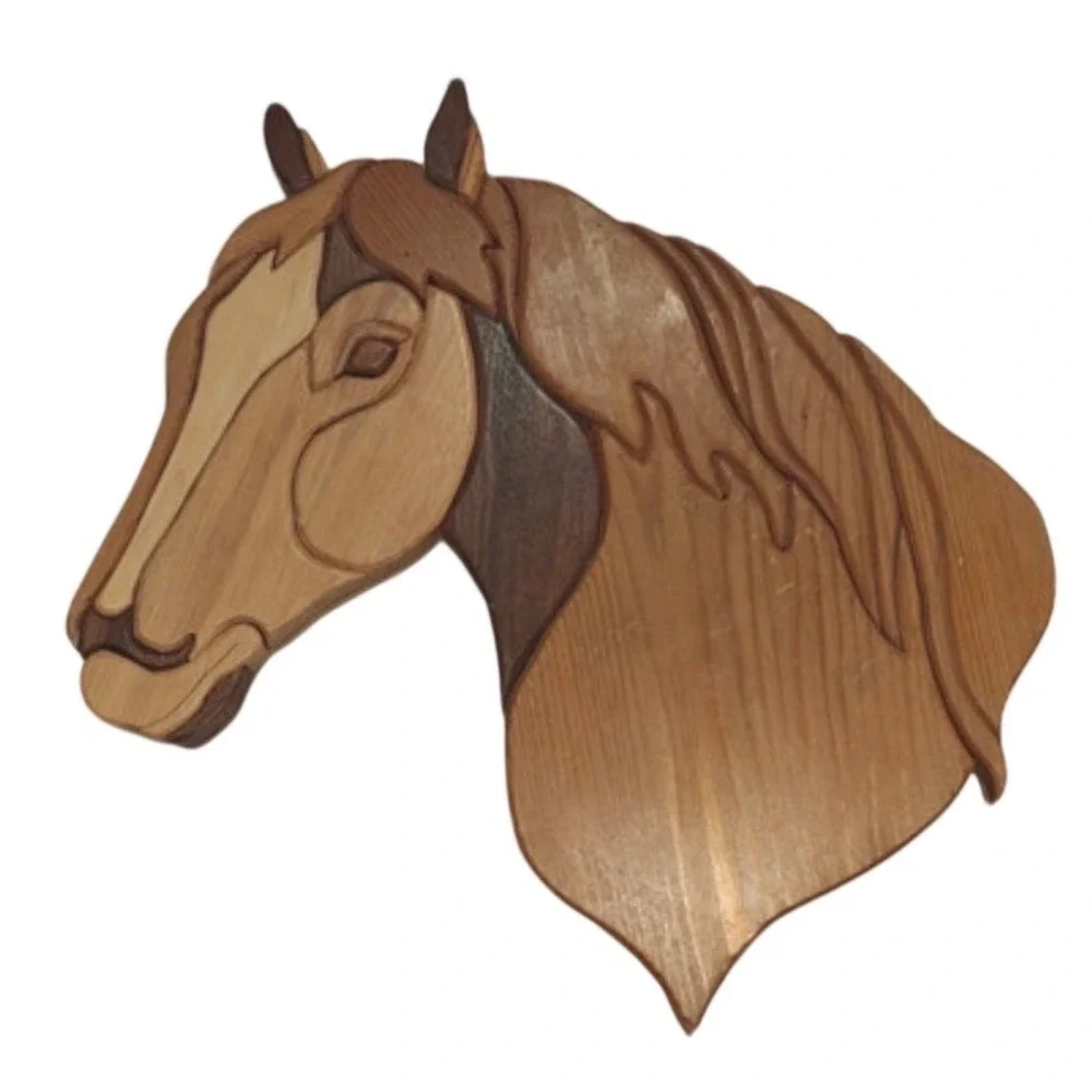 Weldon Wiegand 2003 Vintage Signed Handcrafted Intarsia Wood Horse Art Farmhouse